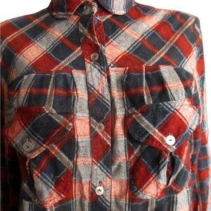 Vintage 1970s Medium Flannel Top Shirt Plaid Womens 11 Boho Winter Button Down